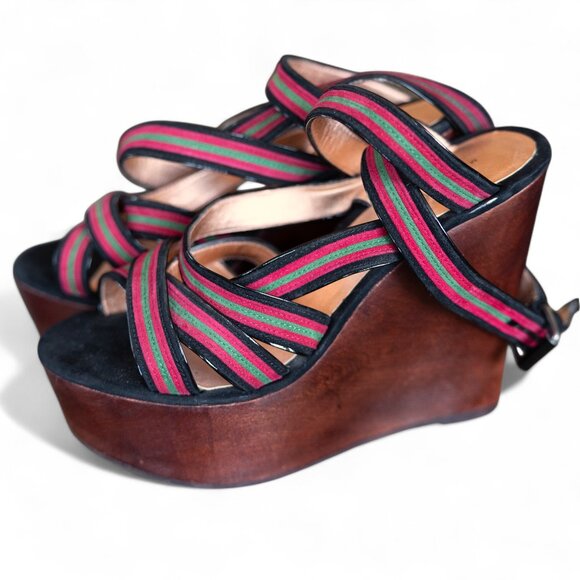 Marc By Marc Jacobs Red Black Strappy Platform Wedge Heels * Size 39 - Picture 1 of 11